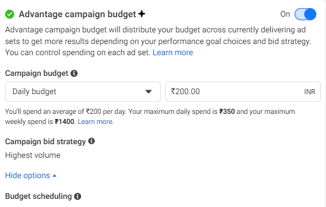 facebook ads budget