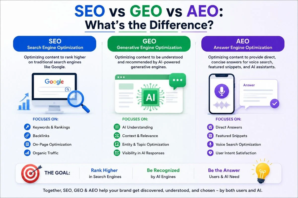 SEO vs GEO vs Answer Engine Optimization